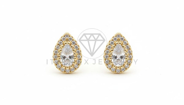 Arete de Lujo - 106465 - Broquel Lágrima CZ Clara - Oro Laminado 18K