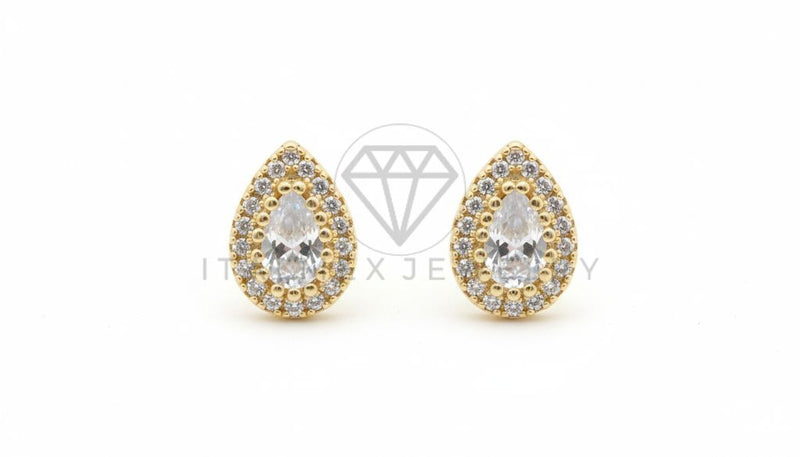 Arete de Lujo - 106465 - Broquel Lágrima CZ Clara - Oro Laminado 18K