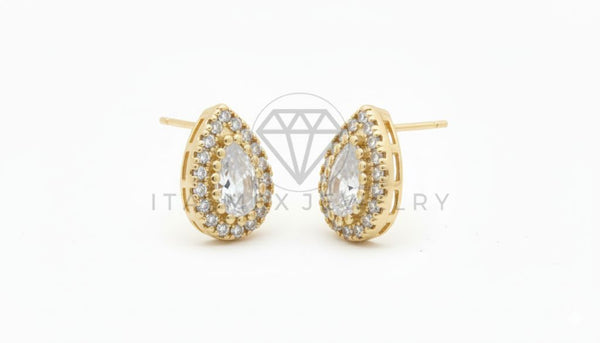 Arete de Lujo - 106465 - Broquel Lágrima CZ Clara - Oro Laminado 18K