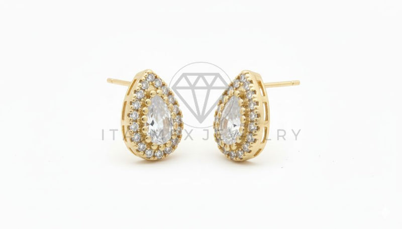 Arete de Lujo - 106465 - Broquel Lágrima CZ Clara - Oro Laminado 18K