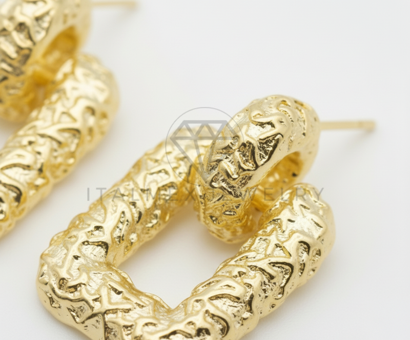 Arete de Lujo - 106466 - Arete Rectangular - Oro Laminado 18K