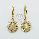 Arete de Lujo - 106467 - Huggie Virgen de Guadalupe CZ Colores - Oro Laminado 18K