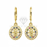 Arete de Lujo - 106467 - Huggie Virgen de Guadalupe CZ Colores - Oro Laminado 18K
