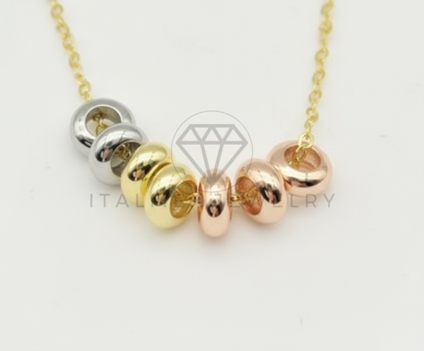 Collar Elegante - 106472 - Collar Circulos Tricolor - Oro Laminado 18K