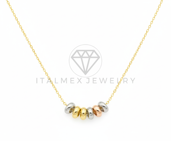 Collar Elegante - 106472 - Collar Circulos Tricolor - Oro Laminado 18K