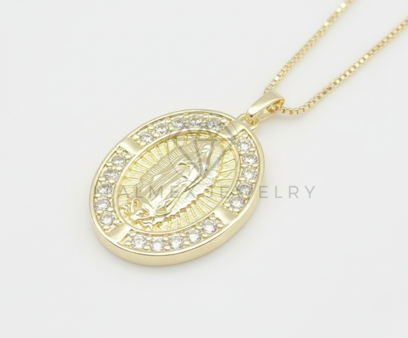 Collar Elegante - 106474 - Collar Medalla Virgen de Guadalupe CZ Clara - Oro Laminado 18K