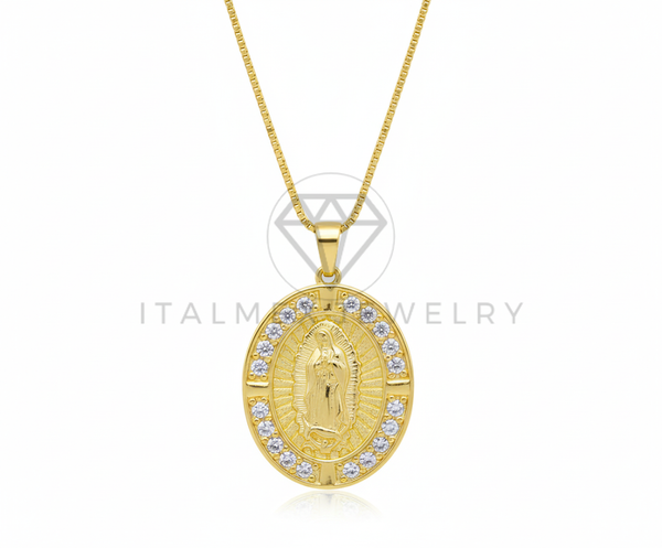 Collar Elegante - 106474 - Collar Medalla Virgen de Guadalupe CZ Clara - Oro Laminado 18K