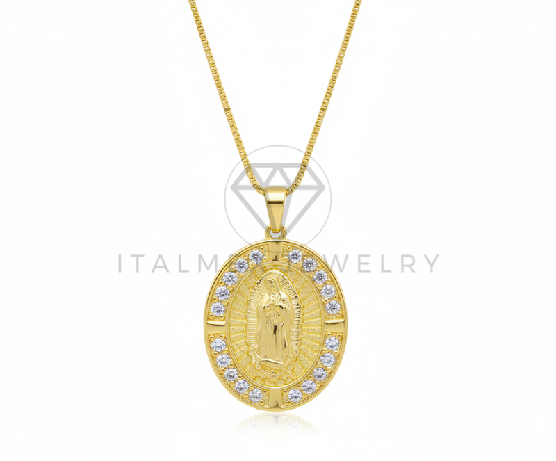 Collar Elegante - 106474 - Collar Medalla Virgen de Guadalupe CZ Clara - Oro Laminado 18K