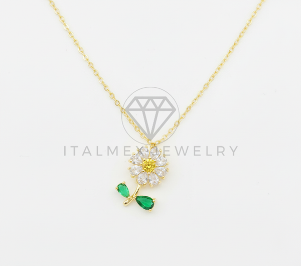 Collar Elegante - 106476 - Collar Flor CZ Tricolor - Oro Laminado 18K