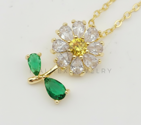 Collar Elegante - 106476 - Collar Flor CZ Tricolor - Oro Laminado 18K