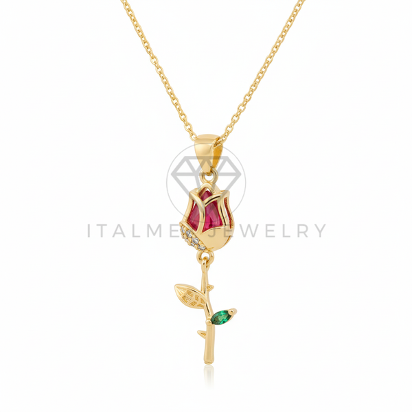 Collar Elegante - 106477 - Collar Rosa CZ Tricolor - Oro Laminado 18K