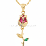 Collar Elegante - 106477 - Collar Rosa CZ Tricolor - Oro Laminado 18K