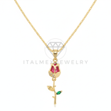 Collar Elegante - 106477 - Collar Rosa CZ Tricolor - Oro Laminado 18K