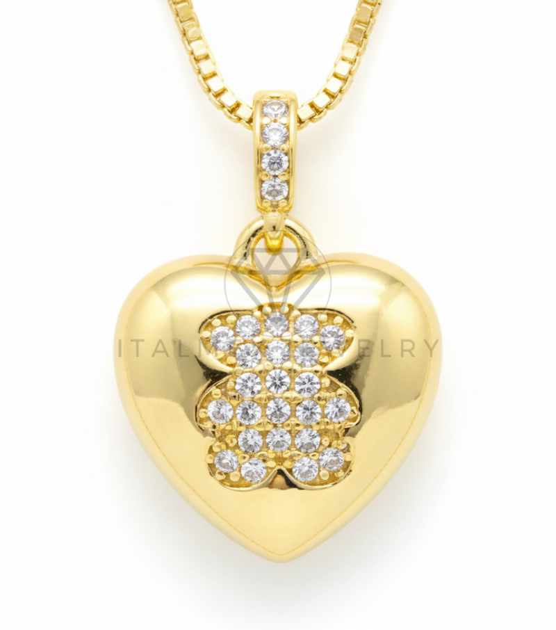 Collar Elegante - 106478 - Collar Corazon con Osito CZ Clara - Oro Laminado 18K