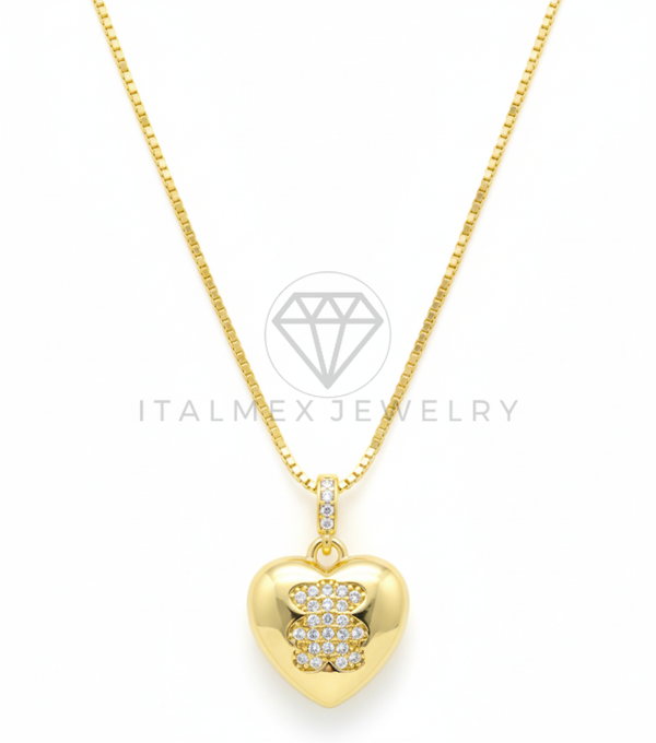 Collar Elegante - 106478 - Collar Corazon con Osito CZ Clara - Oro Laminado 18K