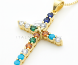 Collar Elegante - 106479 - Collar Cruz CZ Multicolor - Oro Laminado 18K