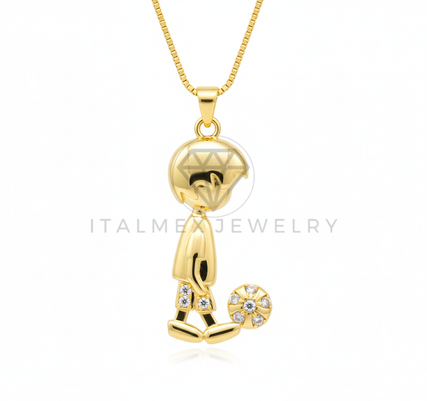 Collar Elegante - 106480 - Collar Niño Jugando Fútbol CZ Clara - Oro Laminado 18K