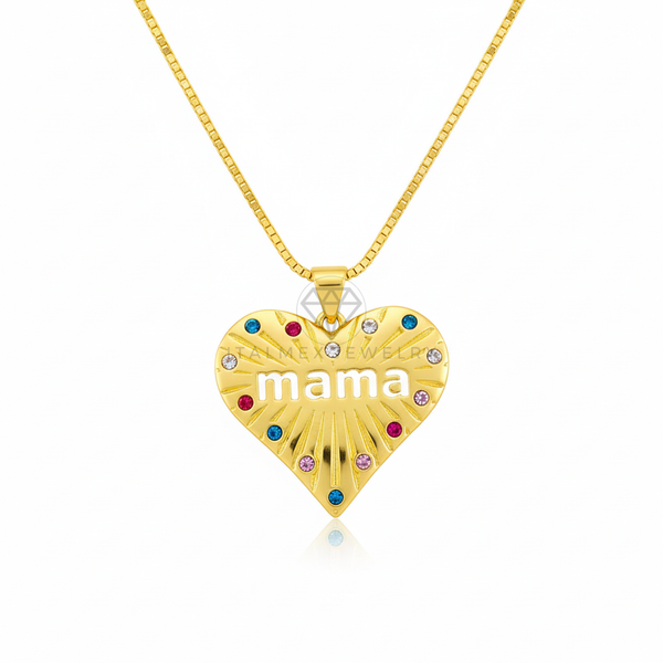 Collar Elegante - 106481 - Collar Corazón 'Mamá' CZ Multicolor - Oro Laminado 18K