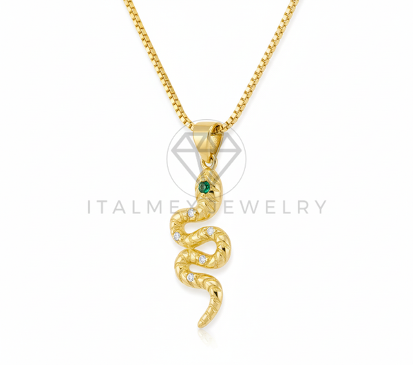 Collar Elegante - 106483 - Collar Serpiente CZ Clara y Verde - Oro Laminado 18K