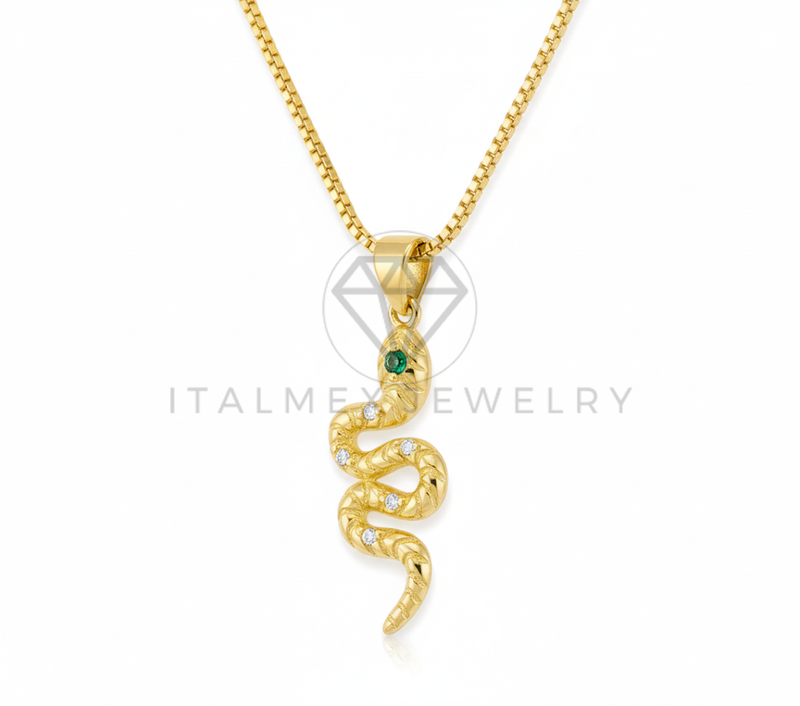 Collar Elegante - 106483 - Collar Serpiente CZ Clara y Verde - Oro Laminado 18K