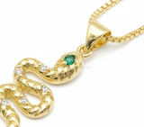 Collar Elegante - 106483 - Collar Serpiente CZ Clara y Verde - Oro Laminado 18K