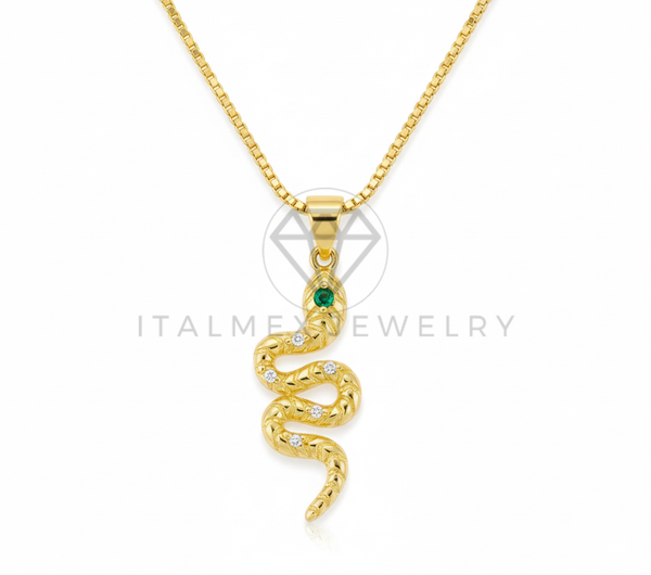 Collar Elegante - 106483 - Collar Serpiente CZ Clara y Verde - Oro Laminado 18K