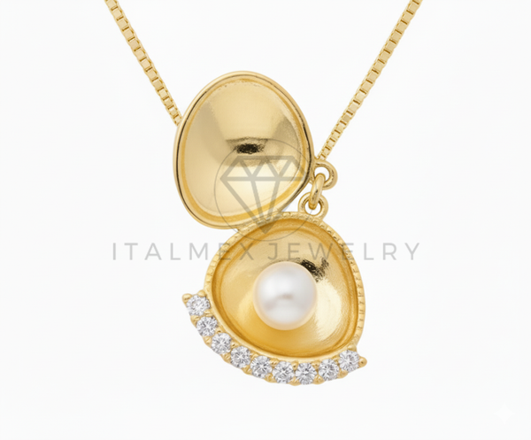 Collar Elegante - 106484 - Collar Dije de Ostra con Perla y CZ Clara - Oro Laminado 18K