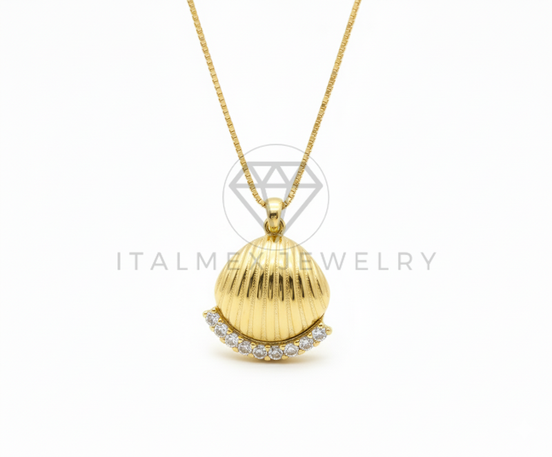 Collar Elegante - 106484 - Collar Dije de Ostra con Perla y CZ Clara - Oro Laminado 18K