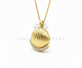 Collar Elegante - 106484 - Collar Dije de Ostra con Perla y CZ Clara - Oro Laminado 18K