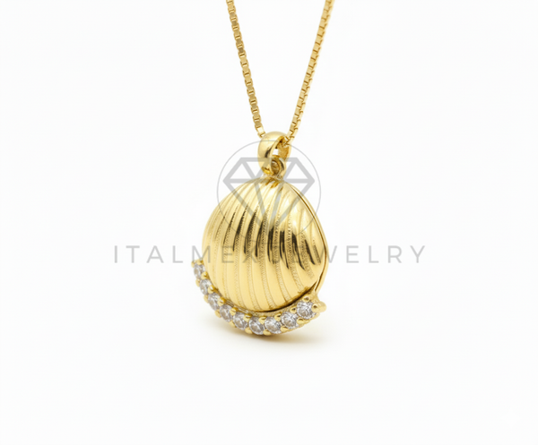 Collar Elegante - 106484 - Collar Dije de Ostra con Perla y CZ Clara - Oro Laminado 18K