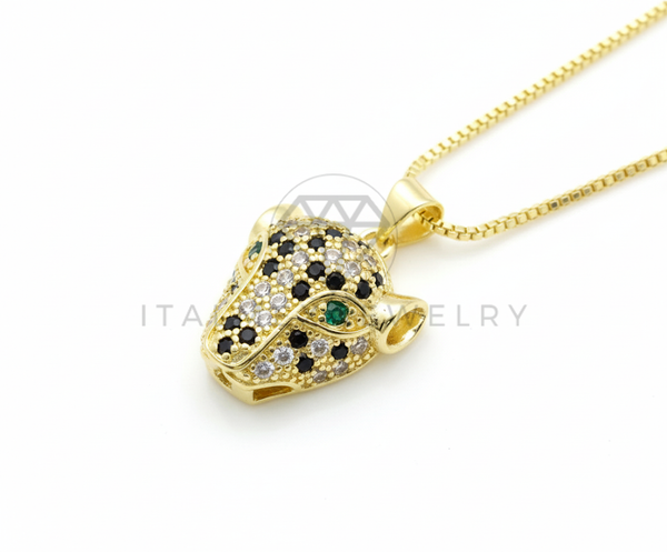 Collar Elegante - 106485 - Collar Dije Jaguar CZ Tricolor - Oro Laminado 18K