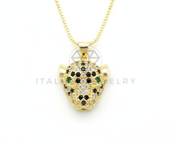 Collar Elegante - 106485 - Collar Dije Jaguar CZ Tricolor - Oro Laminado 18K