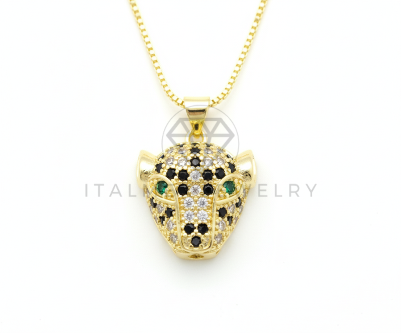 Collar Elegante - 106485 - Collar Dije Jaguar CZ Tricolor - Oro Laminado 18K