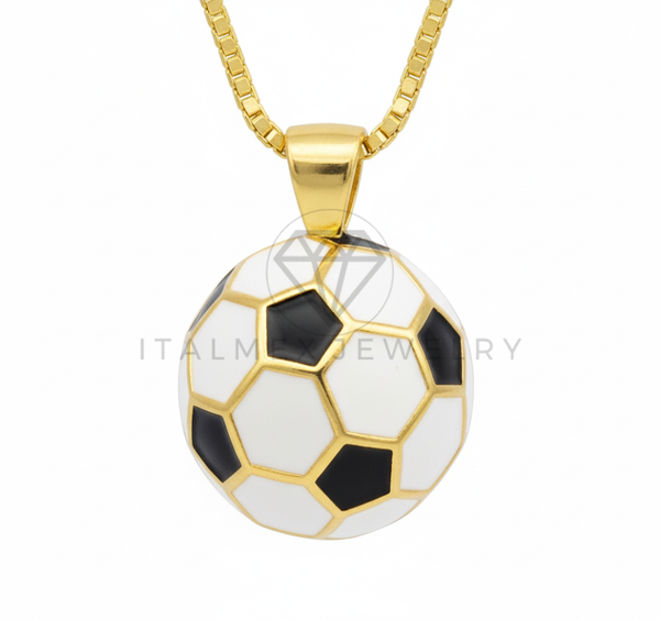 Collar Elegante - 106487 - Collar Dije Pelota de Fútbol Blanco y Negro - Oro Laminado 18K