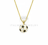 Collar Elegante - 106487 - Collar Dije Pelota de Fútbol Blanco y Negro - Oro Laminado 18K
