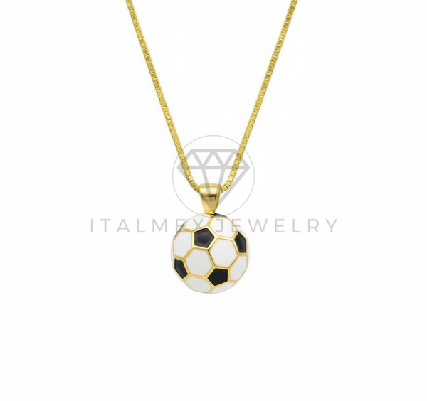 Collar Elegante - 106487 - Collar Dije Pelota de Fútbol Blanco y Negro - Oro Laminado 18K