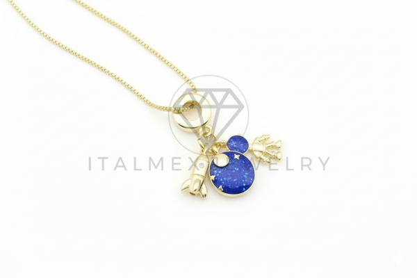 Collar Elegante - 106488 - Collar Dije Azúl de Astronauta, Nave Espacial y Galaxia - Oro Laminado 18K