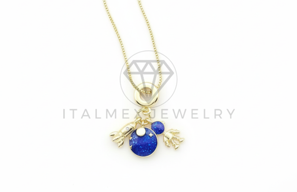 Collar Elegante - 106488 - Collar Dije Azúl de Astronauta, Nave Espacial y Galaxia - Oro Laminado 18K