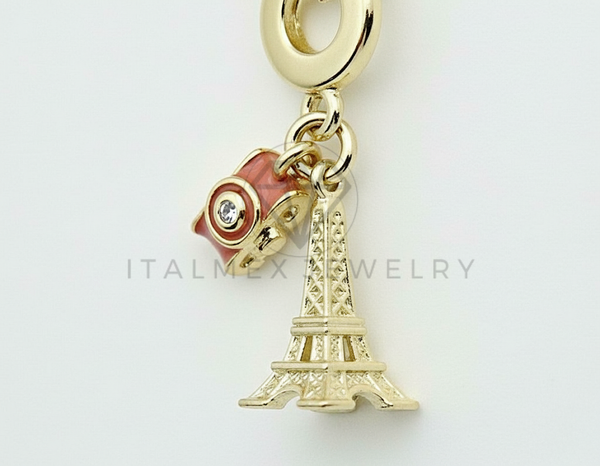Collar Elegante - 106489 - Collar Dije de la Torre Eiffel y Cámara Rosa - Oro Laminado 18K