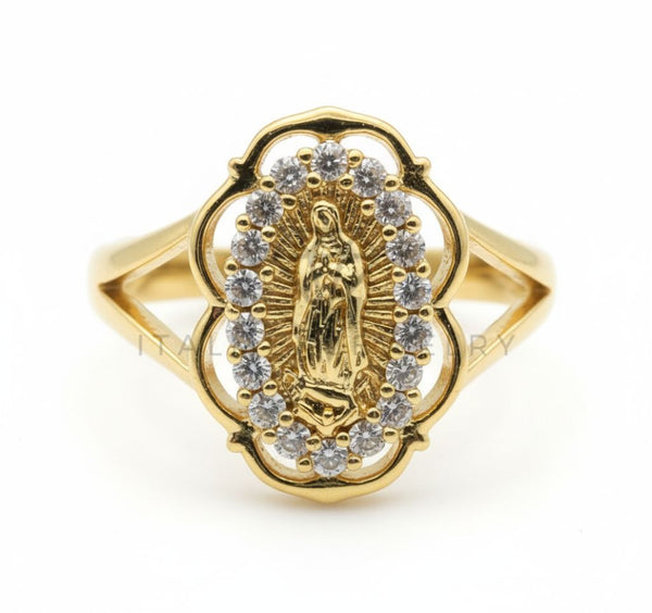 Anillo de Lujo - 106491 - Anillo Ajustable Virgen de Guadalupe CZ Clara - Oro Laminado 18K