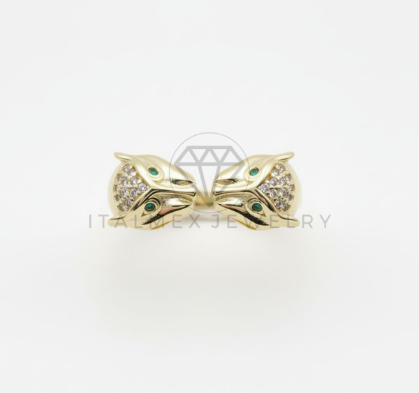 Anillo de Lujo - 106493 - Anillo Ajustable Inspirado Panthere Cartier CZ Clara y Verde - Oro Laminado 18K