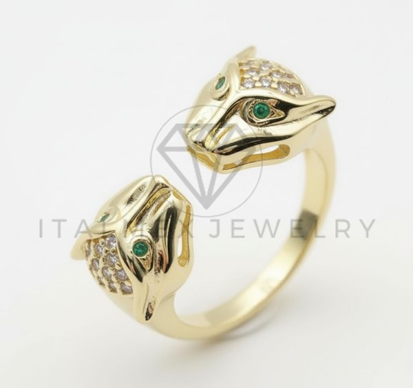 Anillo de Lujo - 106493 - Anillo Ajustable Inspirado Panthere Cartier CZ Clara y Verde - Oro Laminado 18K