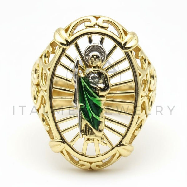 Anillo de Lujo - 106494 - Anillo Ajustable San Judas Verde - Oro Laminado 18K