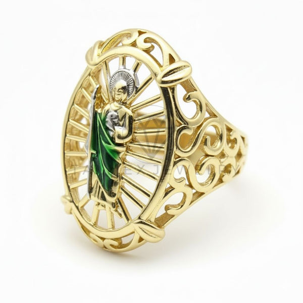 Anillo de Lujo - 106494 - Anillo Ajustable San Judas Verde - Oro Laminado 18K
