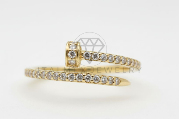 Anillo de Lujo - 106496 - Anillo Ajustable Inspirado Cartier "Juste Un Clou" CZ Clara - Oro Laminado 18K