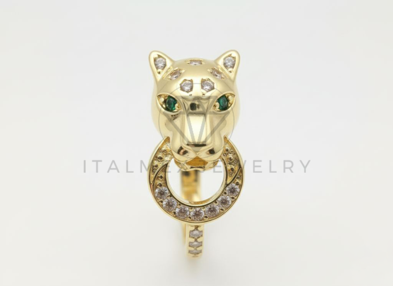 Anillo de Lujo - 106497 - Anillo Ajustable Inspirado Cartier Jaguar CZ Clara y Verde - Oro Laminado 18K