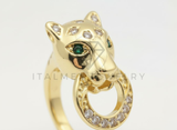Anillo de Lujo - 106497 - Anillo Ajustable Inspirado Cartier Jaguar CZ Clara y Verde - Oro Laminado 18K