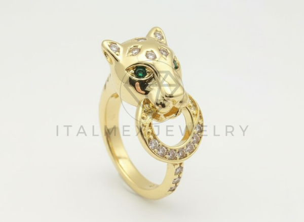 Anillo de Lujo - 106497 - Anillo Ajustable Inspirado Cartier Jaguar CZ Clara y Verde - Oro Laminado 18K