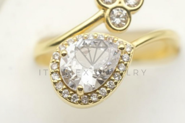 Anillo de Lujo - 106498 - Anillo Ajustable Lágrima CZ Clara - Oro Laminado 18K