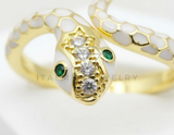 Anillo de Lujo - 106499 - Anillo Ajustable Serpiente Blanca CZ Clara y Verde - Oro Laminado 18K
